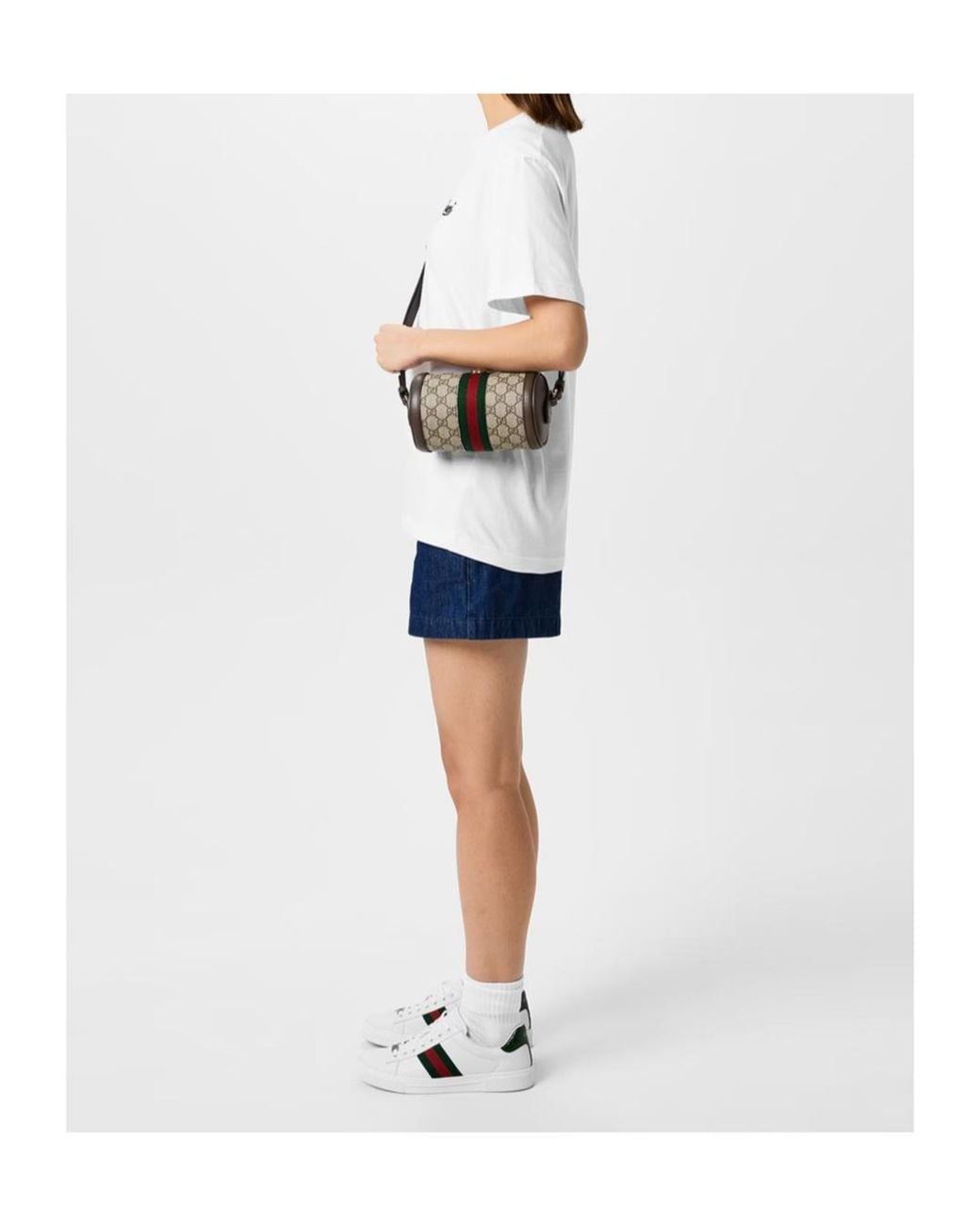 Gucci White Ace Web Canvas Trainers
