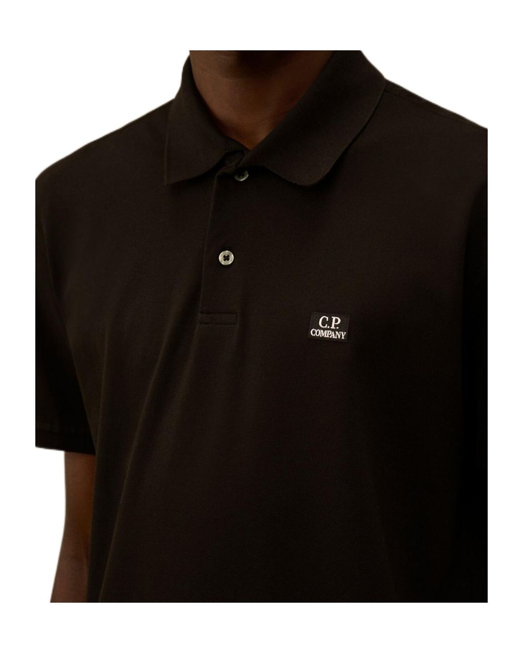 C P Company Black Piquet Short Sleeved Point Collar Polo Shirt for men