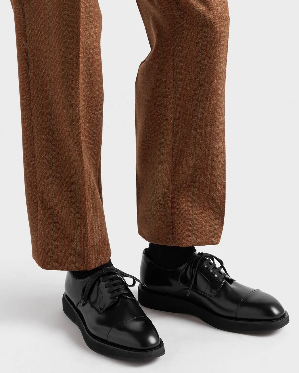 Prada Black Brushed Leather Lace-Up Shoes for men