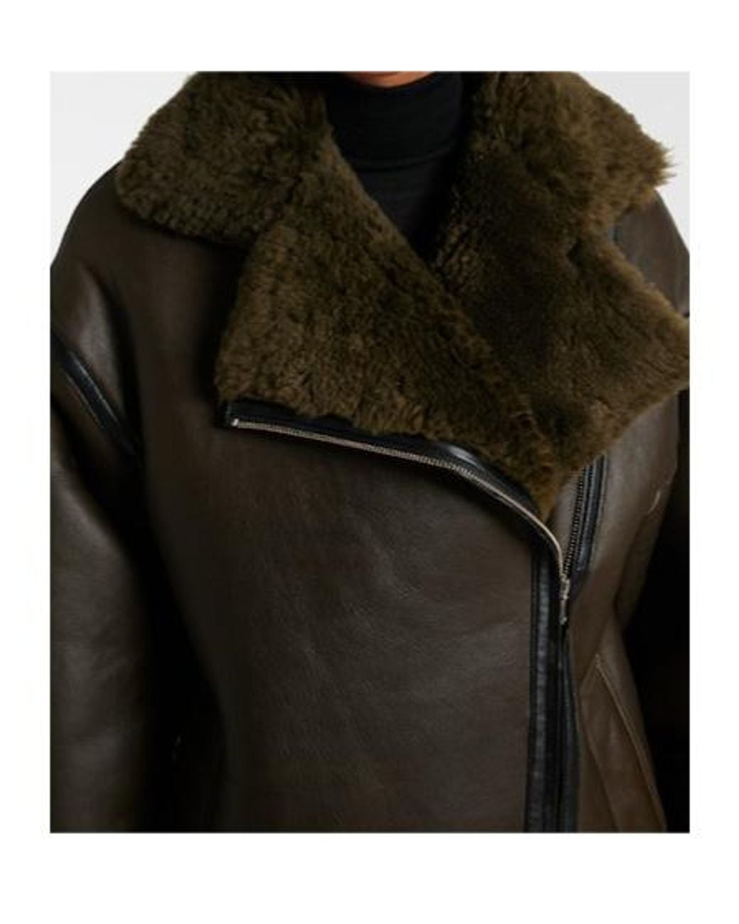 Nour Hammour Brown Jacqueline Shearling-Trimmed Leather Jacket