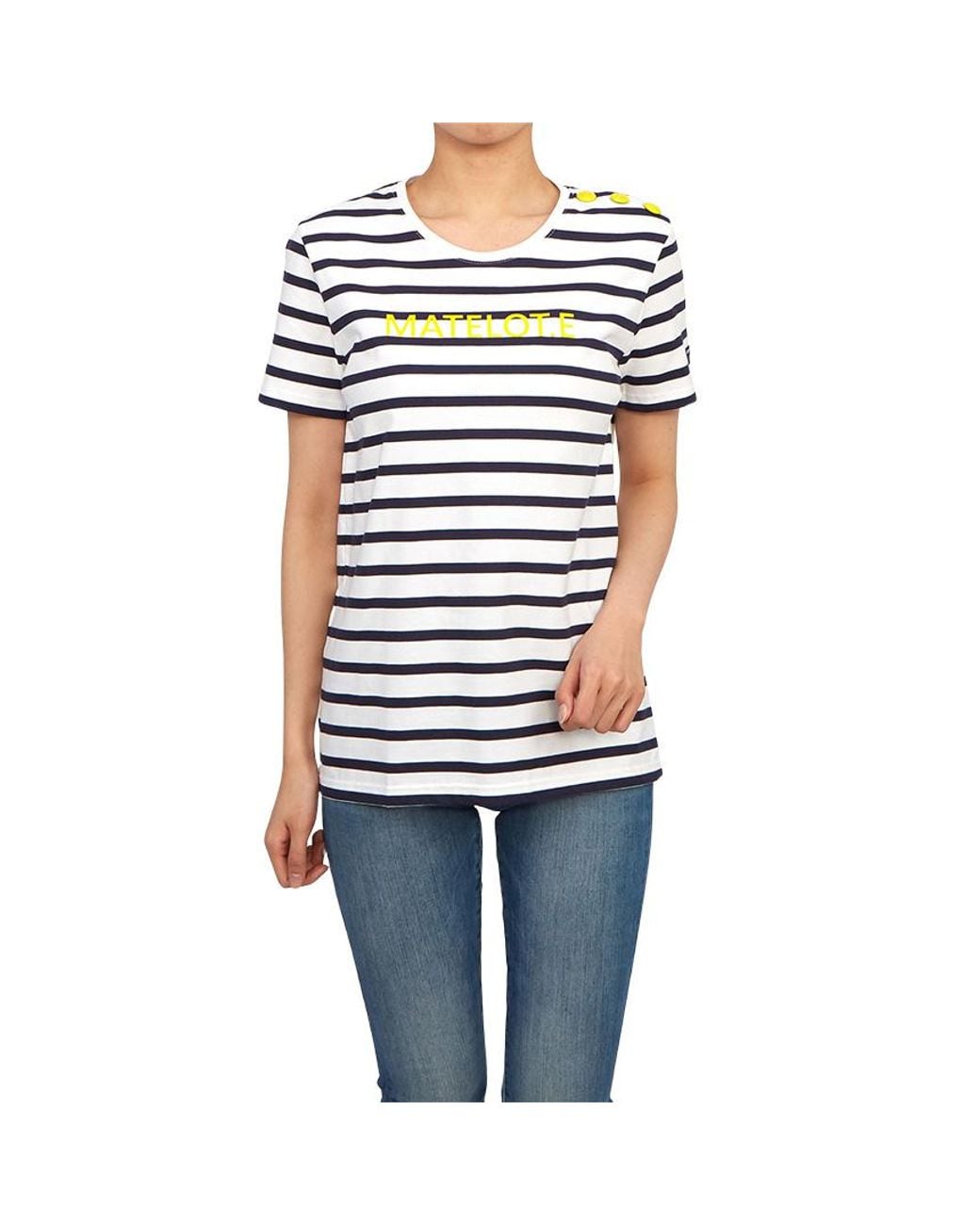 Saint James White Round-Neck Striped T-Shirt