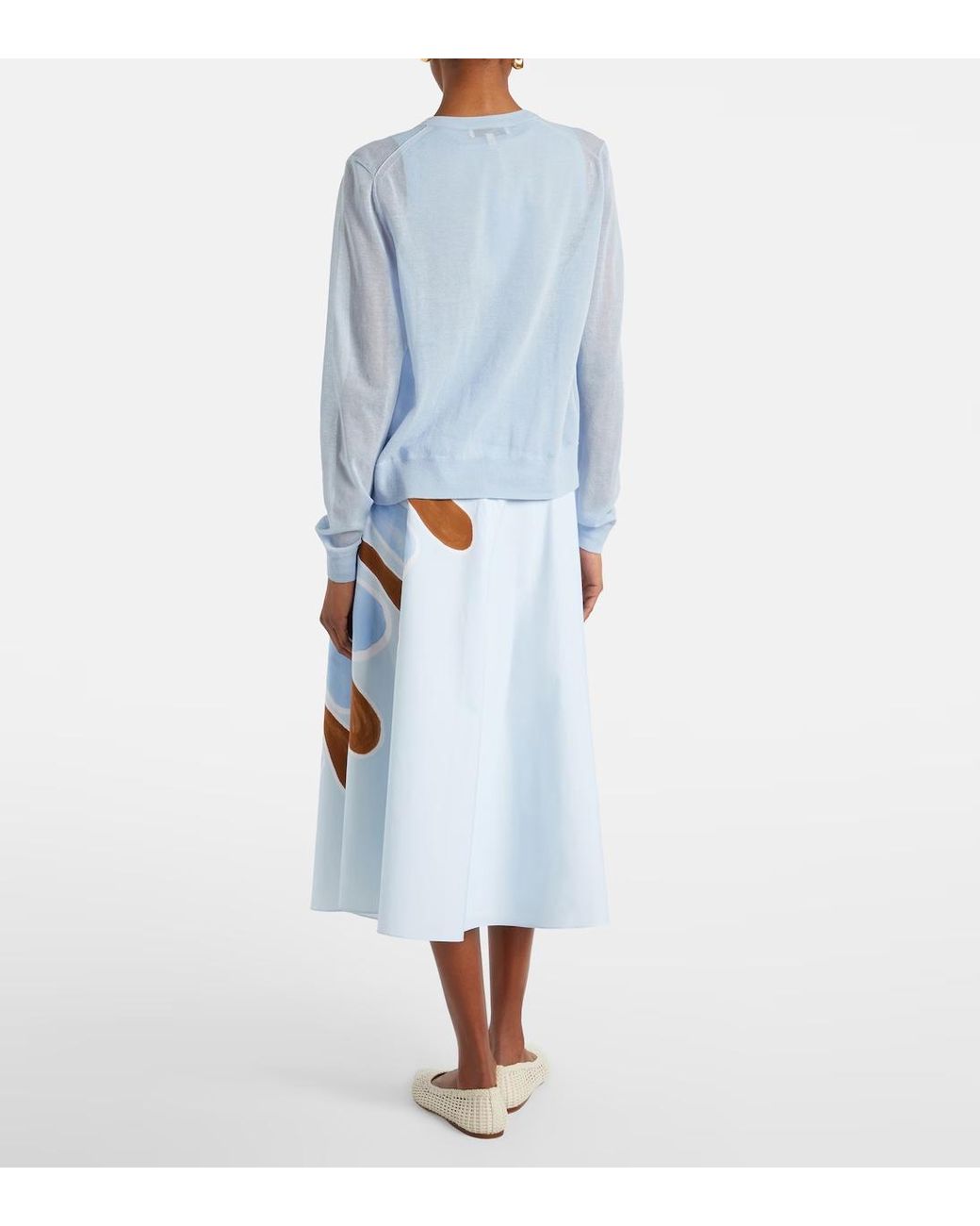 Dorothee Schumacher Blue Floral Cotton-Blend Midi Skirt
