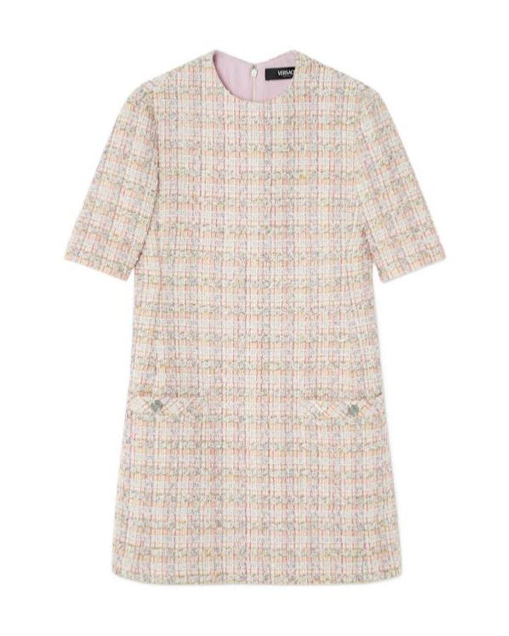 Versace White Short-Sleeved Tweed Mini Dress