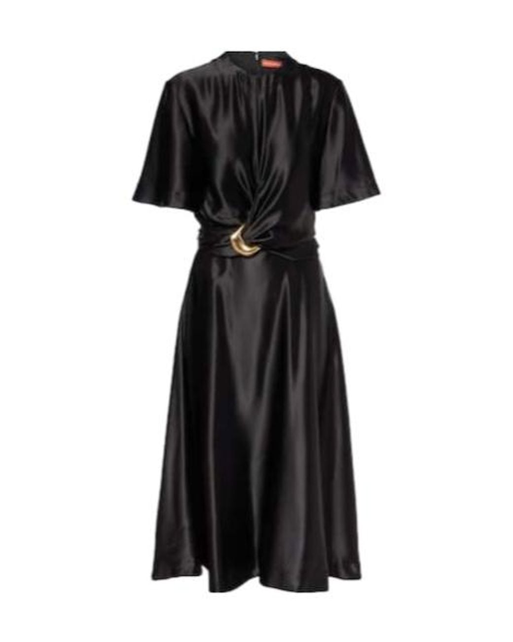 Altuzarra Black Honey Belted Silk Satin Midi Dress