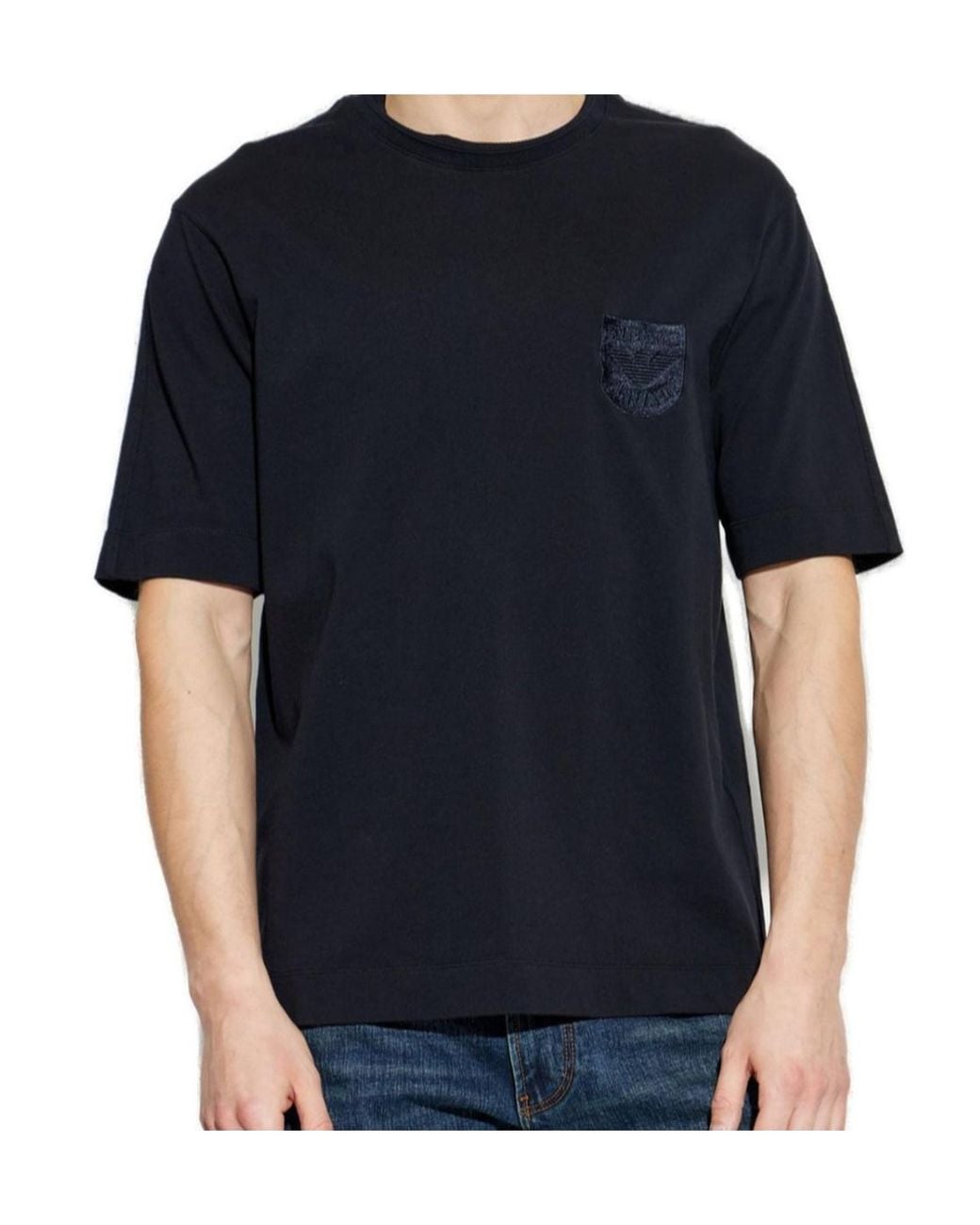 Emporio Armani Blue Logo Embroidered Crewneck T-Shirt for men