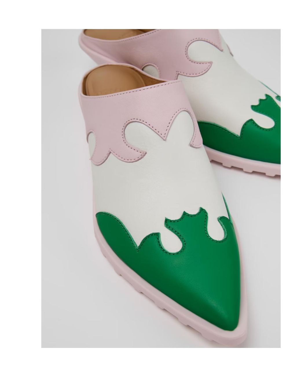 Camper Green Color-Block High-Heeled Mules