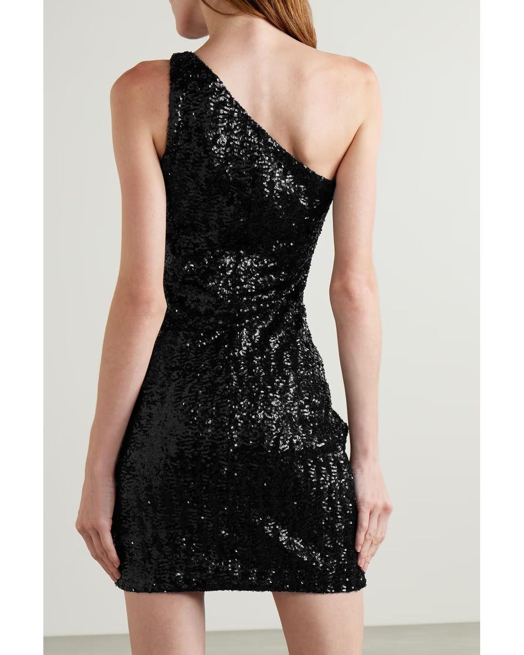 Michael Kors Black One-shoulder Sequined Tulle Mini Dress