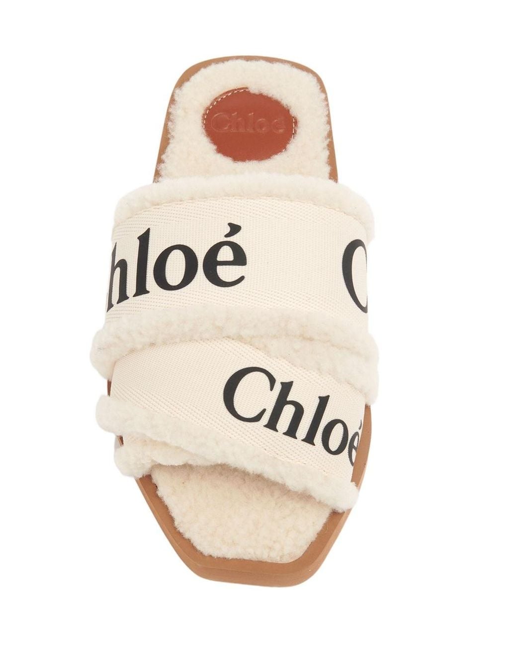 Chloé White Chloé Woody Shearling Flat Sandals