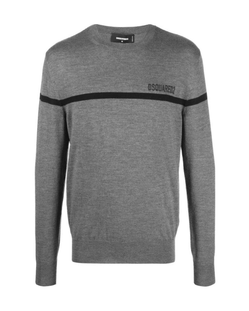 DSquared² Gray Logo-Embroidered Crewneck Pullover for men