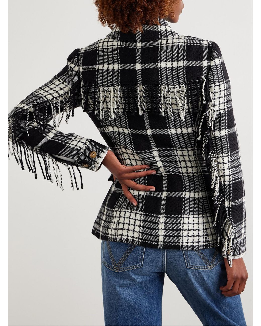 Polo Ralph Lauren Black Plaid Fringe-Trim Jacket