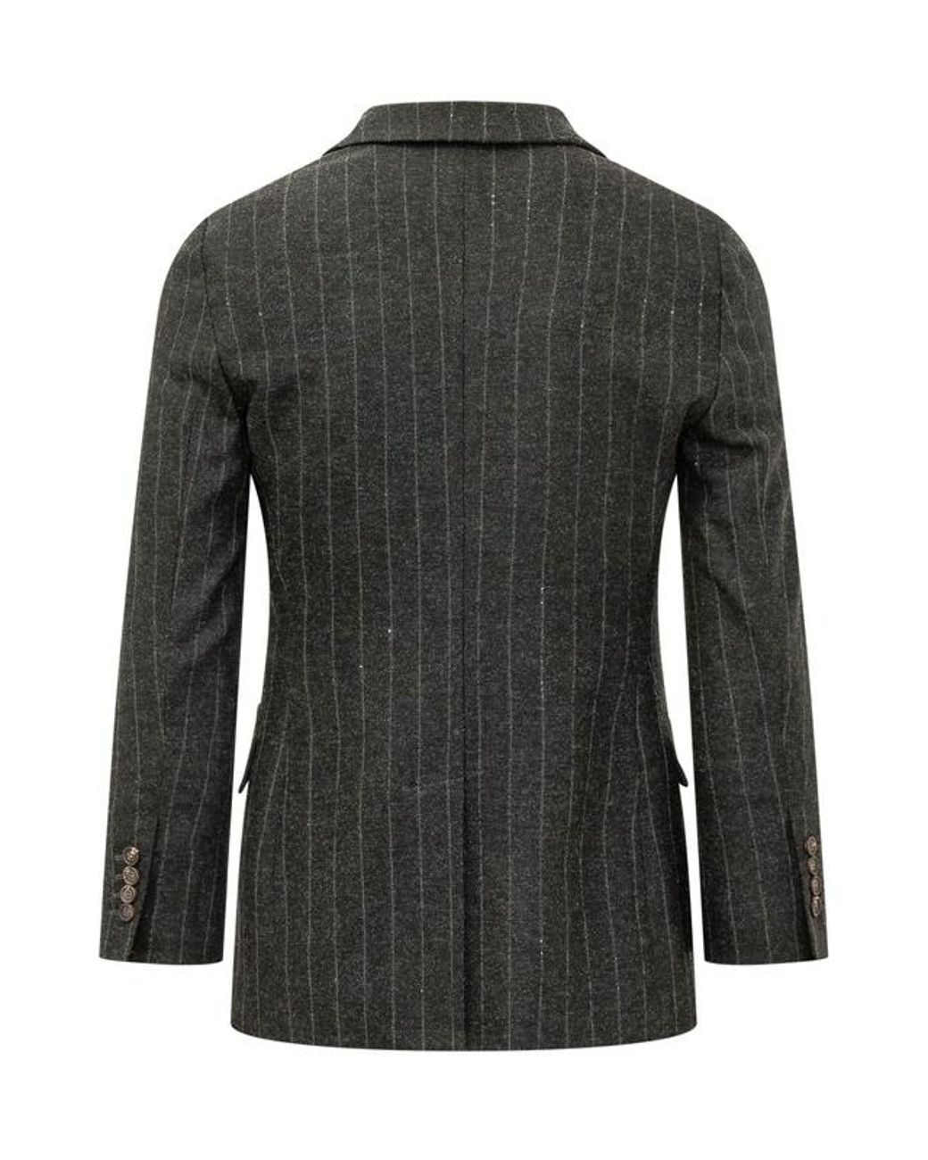 Brunello Cucinelli Black Double-Breasted Pinstripe Blazer