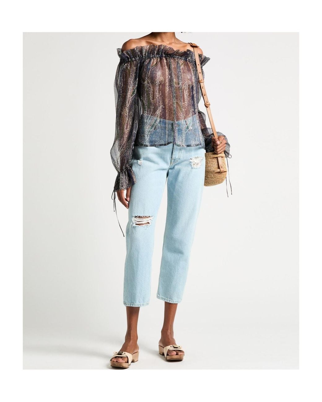 Saint Laurent Blue Off Shoulder Top