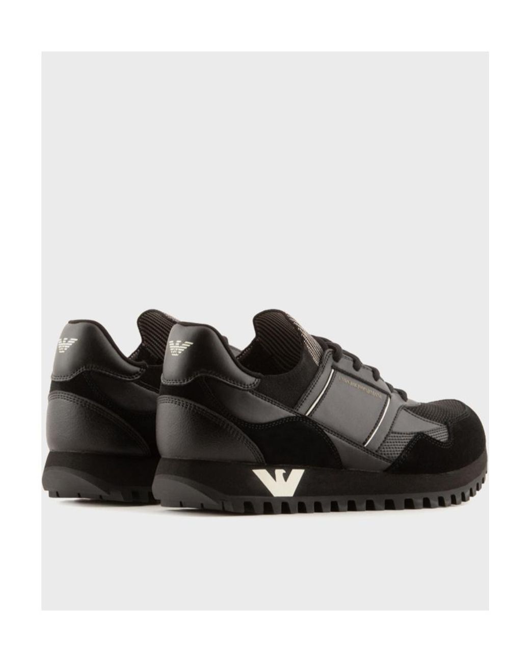 Emporio Armani Black Panelled Logo-Print Sneakers for men