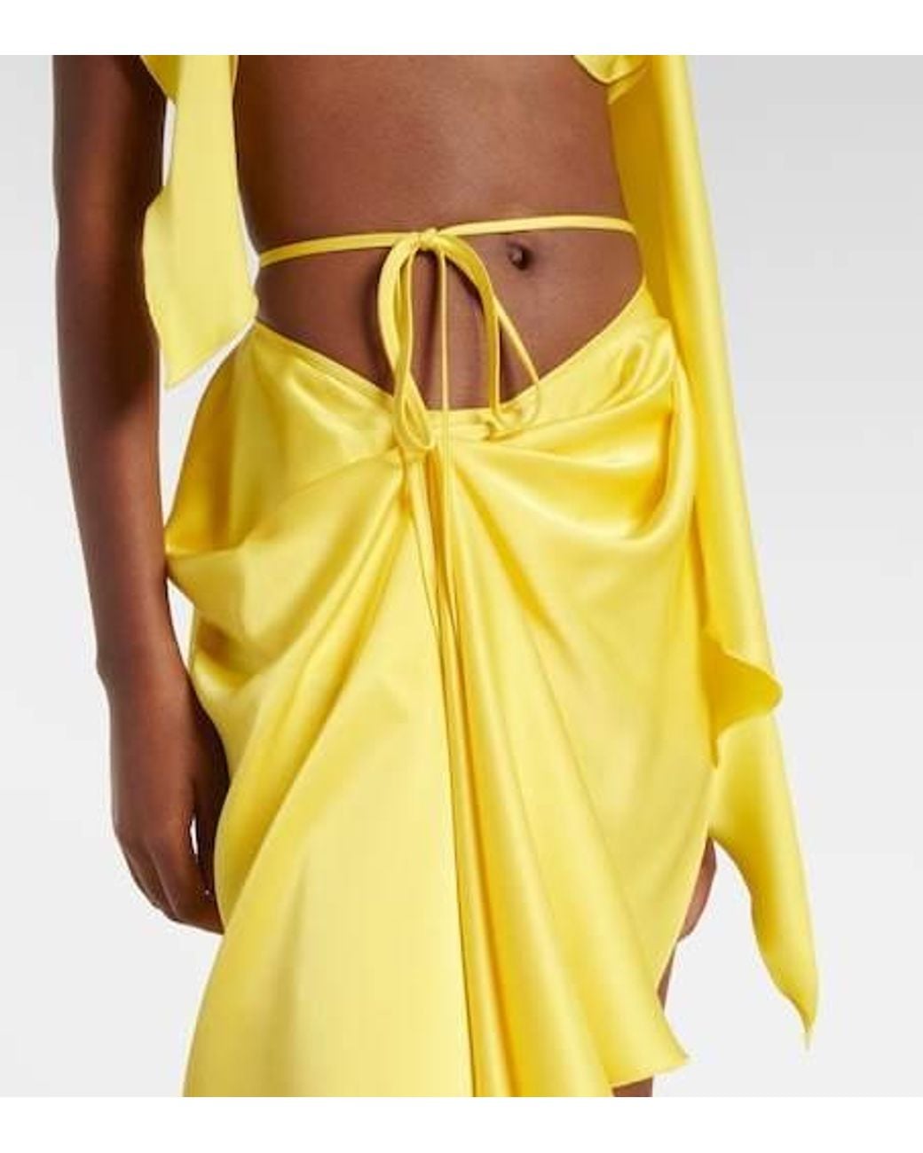 David Koma Yellow Draped Satin Top And Skirt Set