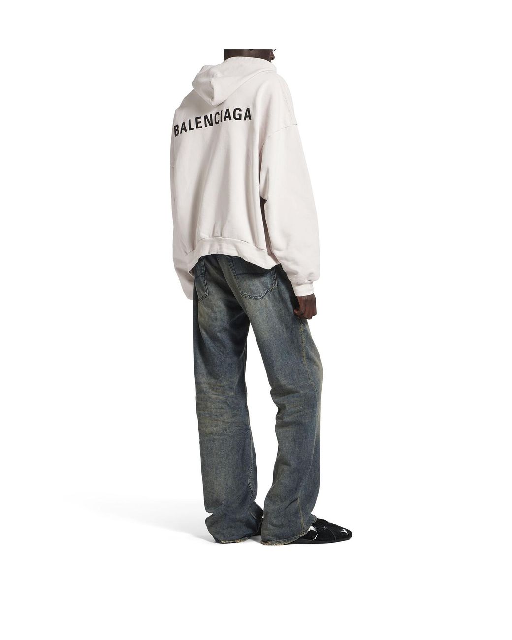 Balenciaga White Logo Printed Polo Hoodie for men