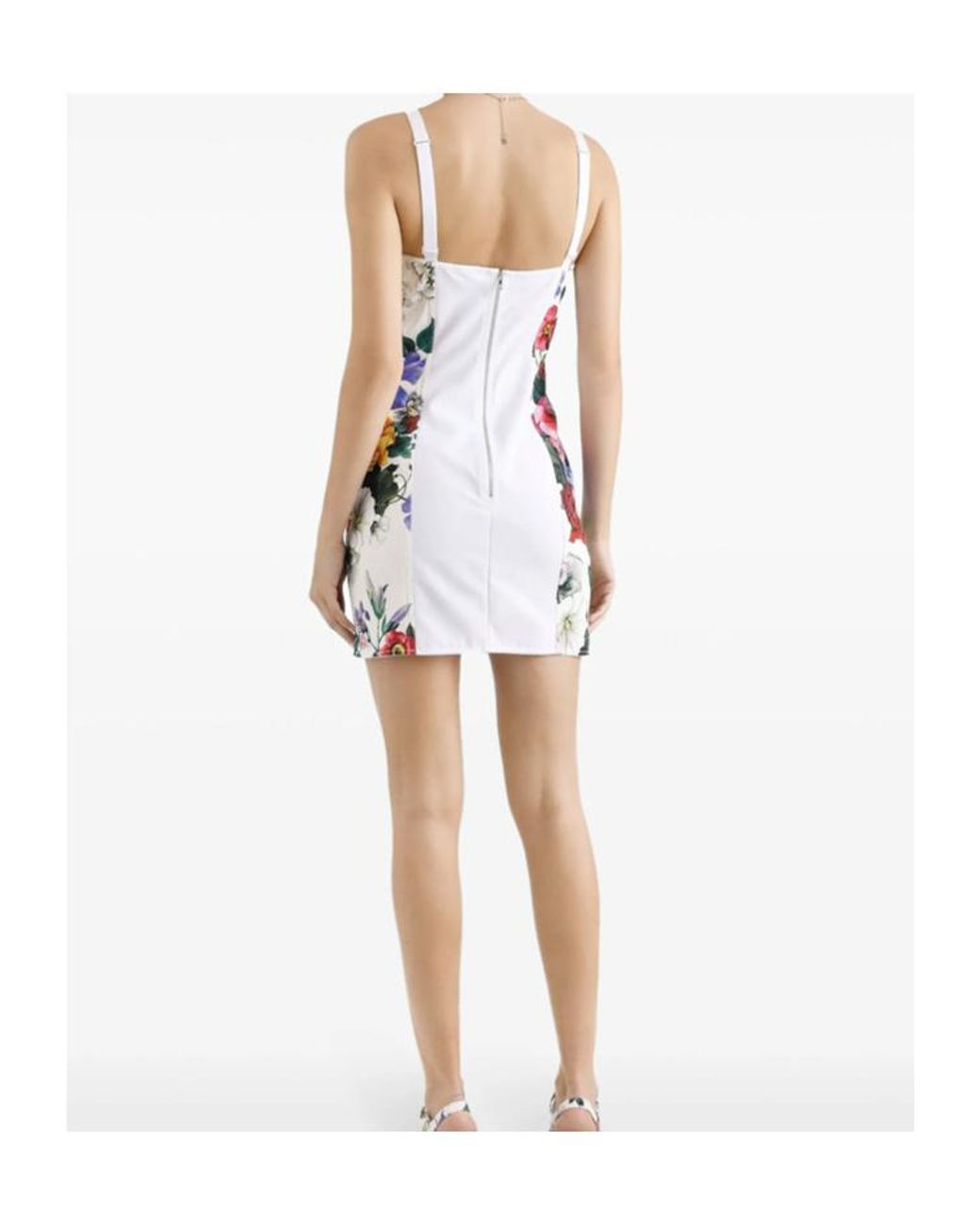 Dolce & Gabbana White Peony Printed Calf-Length Dress