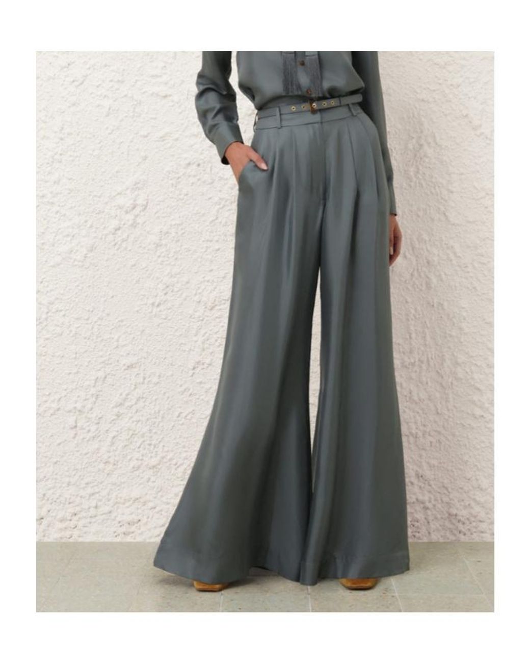 Zimmermann Gray Belted Palazzo Pants