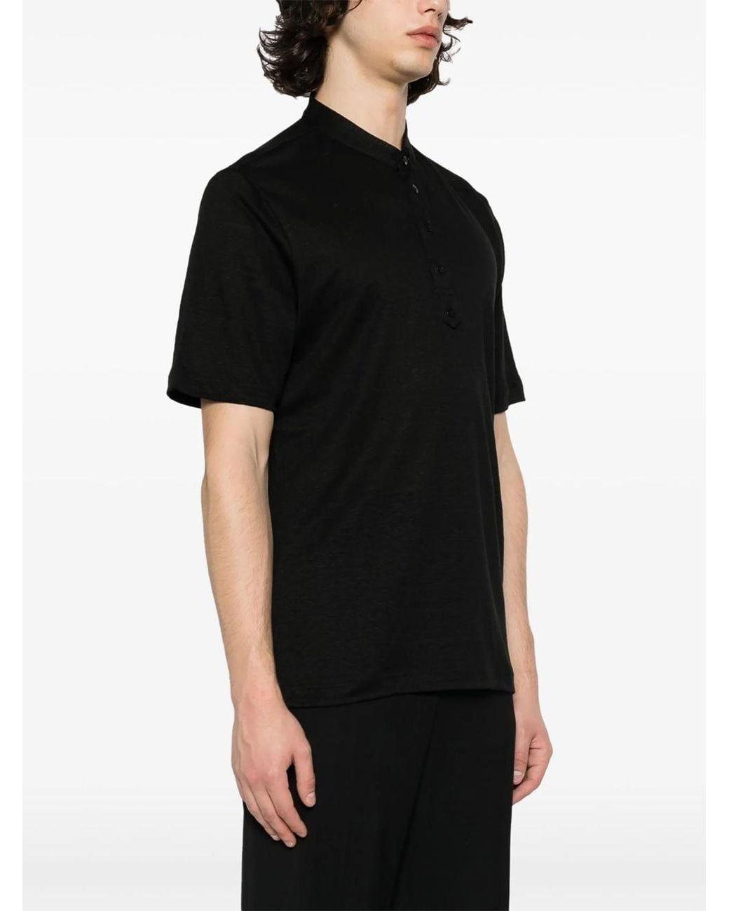 Lardini Black Short Sleeved Mock-Neck T-Shirt for men