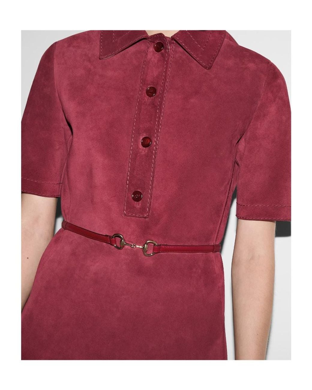 Gucci Red Horsebit Short-Sleeeve Shirt Dress