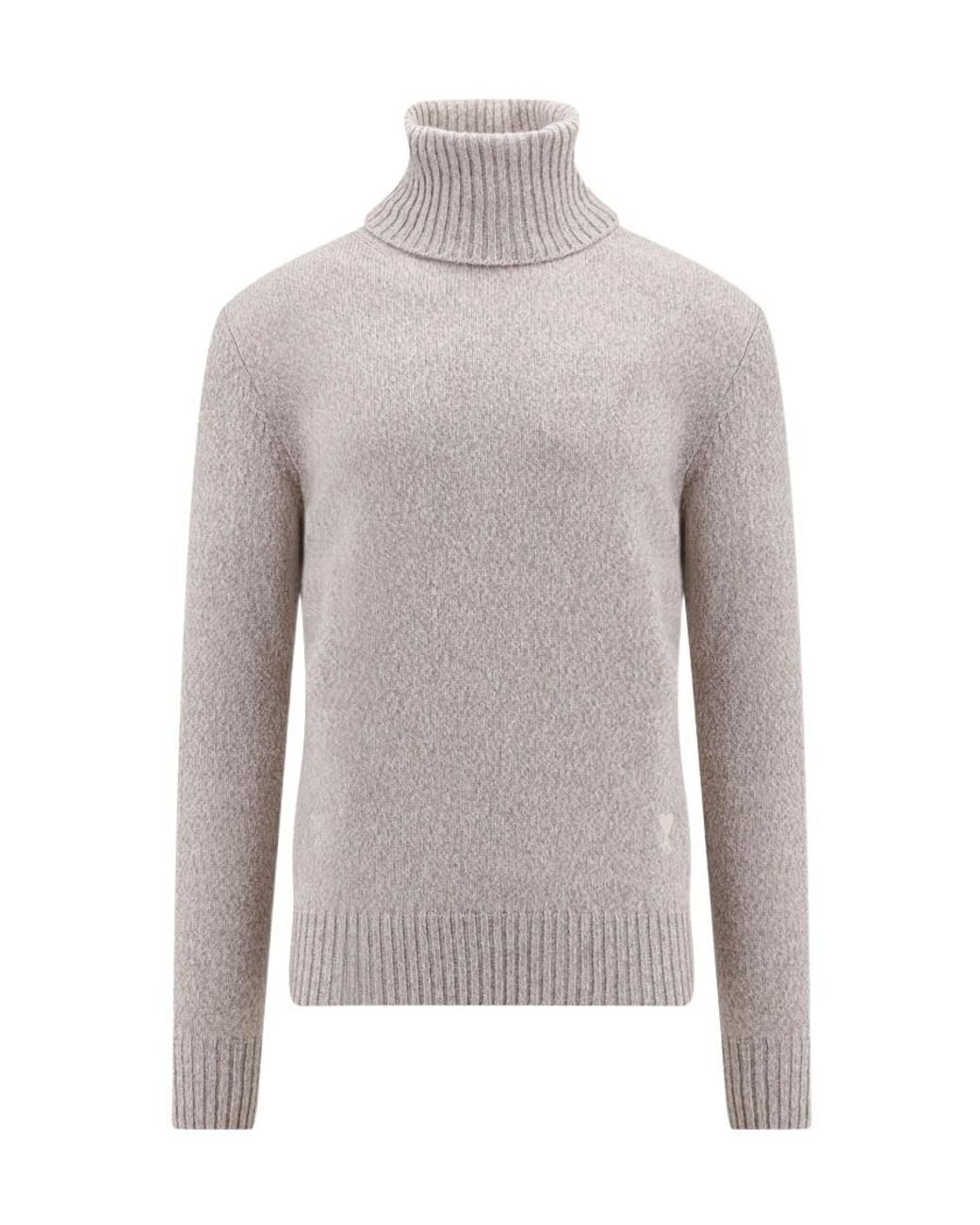 AMI Gray Ami De Coeur Roll Neck Knitted Jumper for men