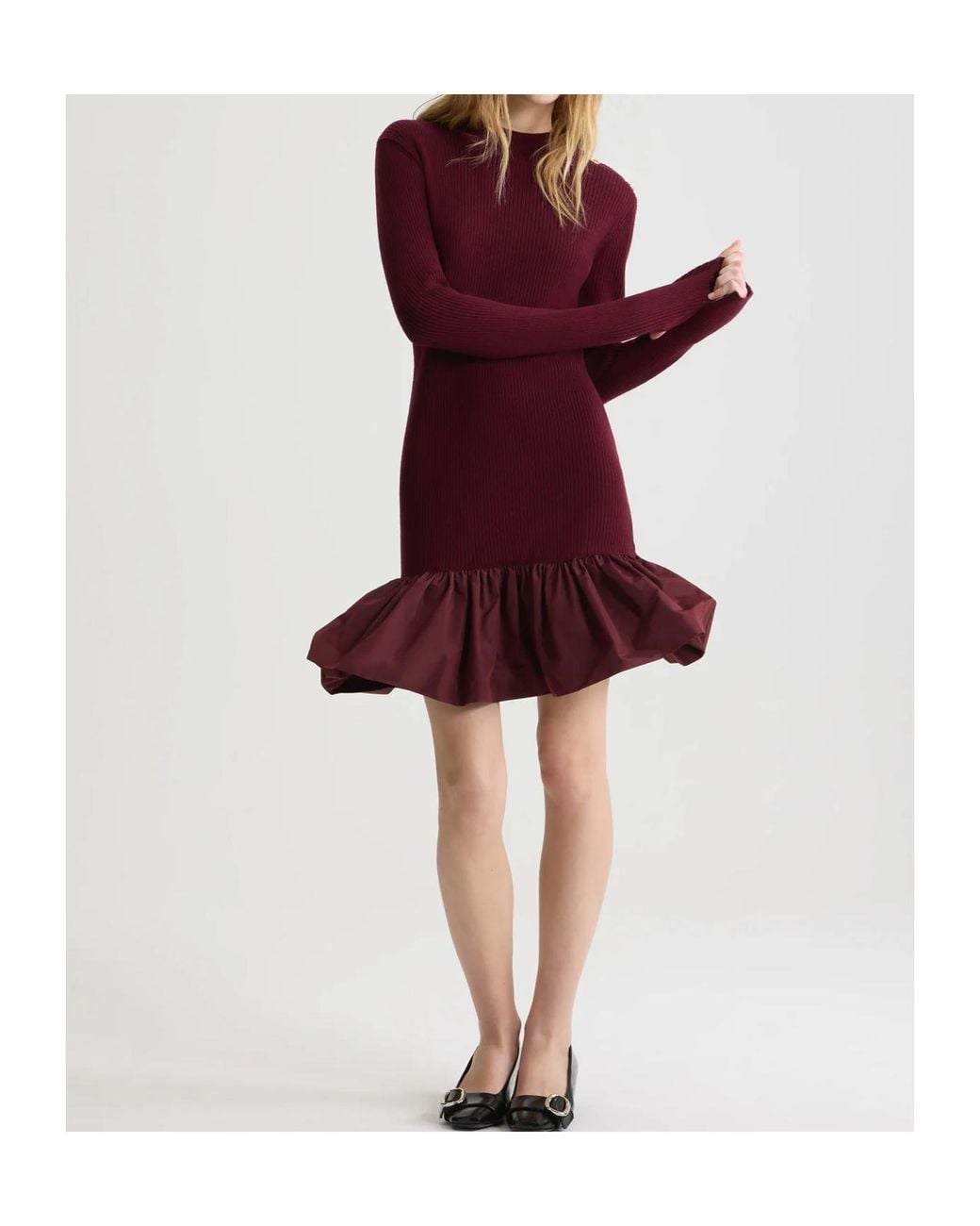 Patou Purple Ribbed Button-Detailed Mini Dress