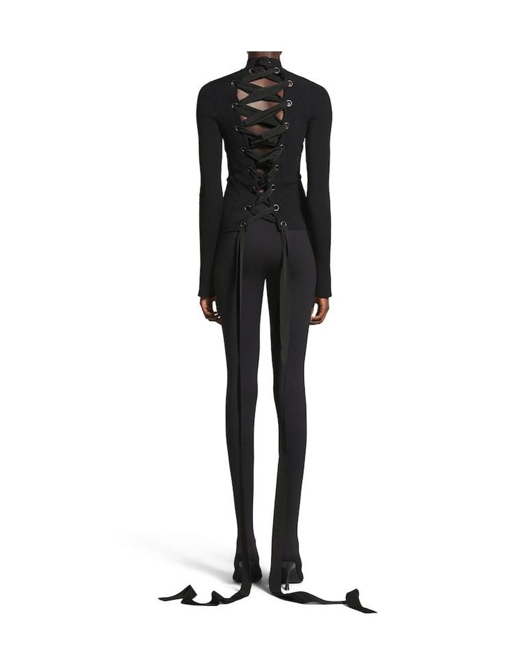 Balenciaga Black Lace-Up Fitted Turtleneck Jumper