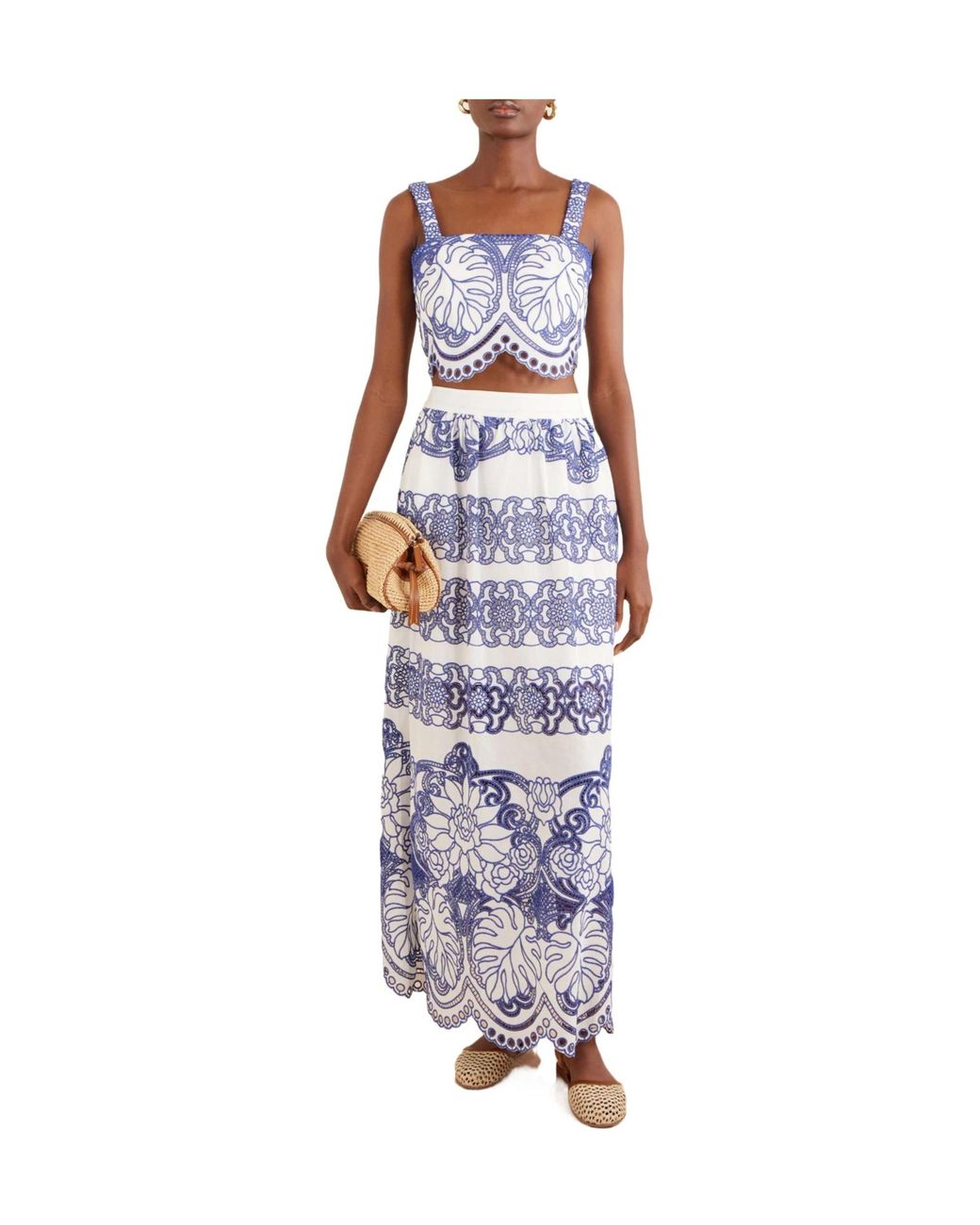 Borgo De Nor Blue Cotton-Blend Maxi Skirt
