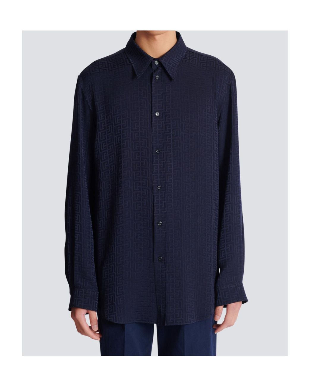 Balmain Blue Monogram Long-Sleeve Jacquard Shirt for men