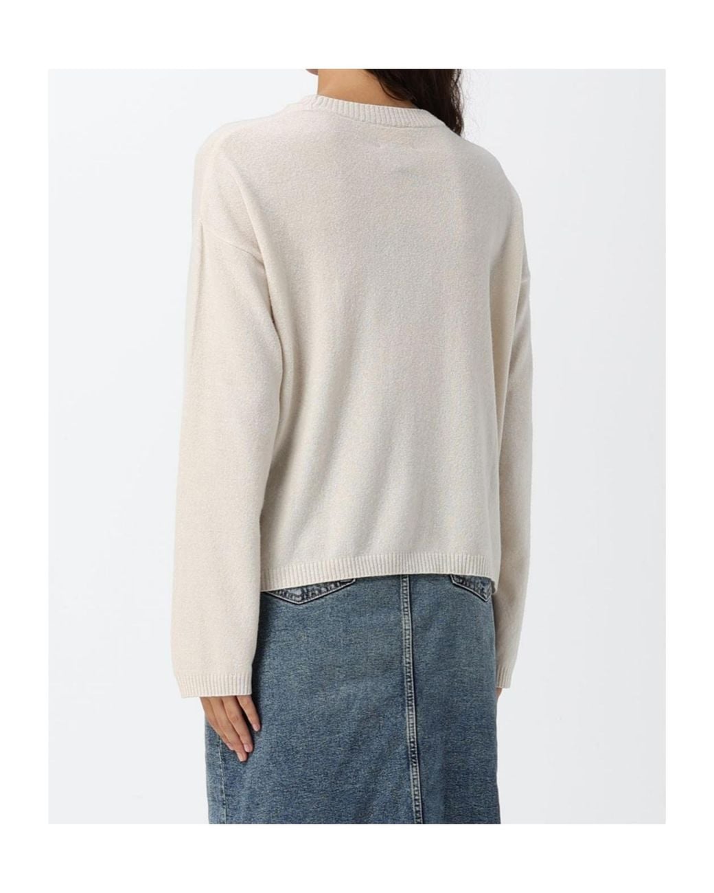 Woolrich White Cropped Crew-Neck Knitted Sweater