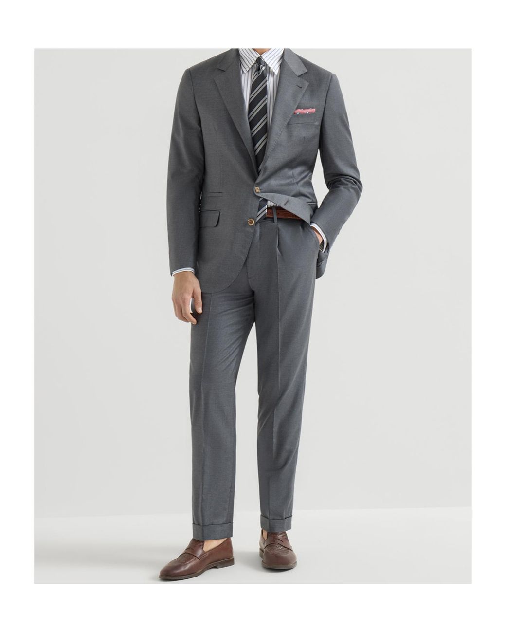 Brunello Cucinelli Gray Super 150S Virgin Wool Four Season Batavia Trousers With Pleat for men