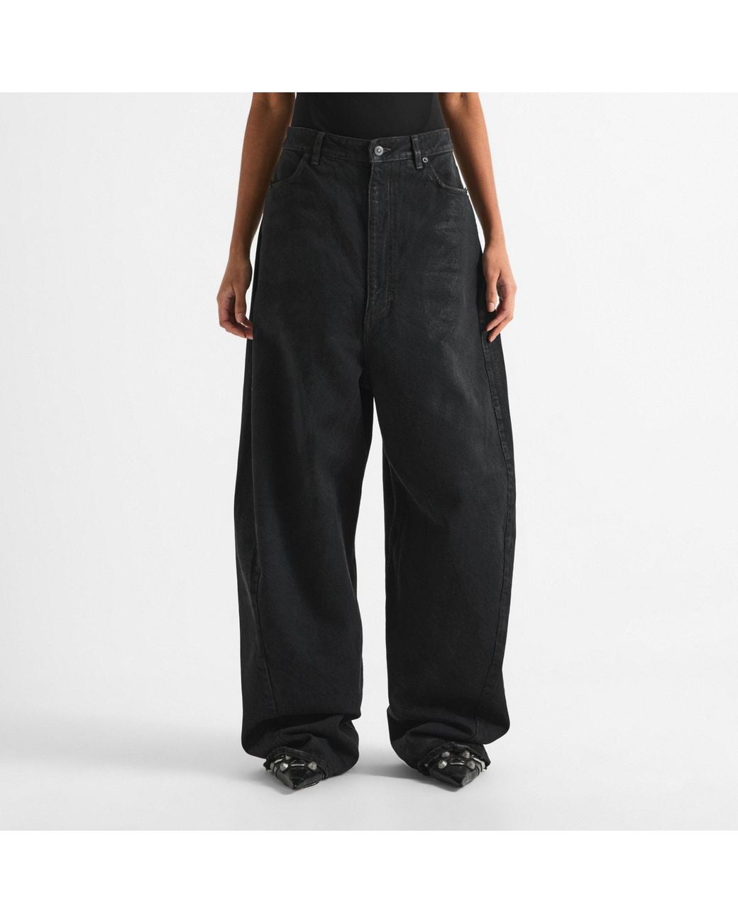 Balenciaga Black Water-Washed Curved Denim Trousers