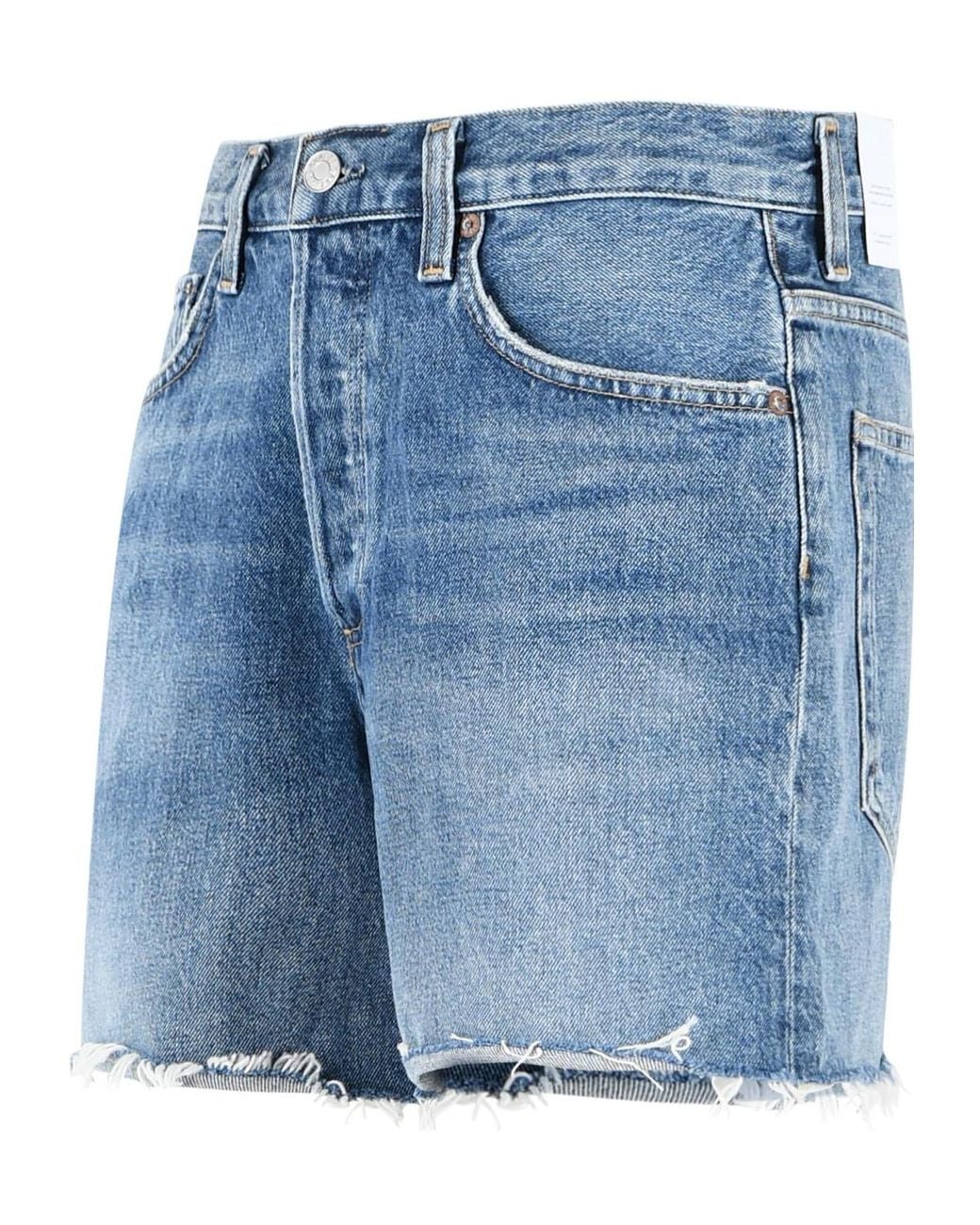 Agolde Blue Nye Raw-Hem Denim Shorts