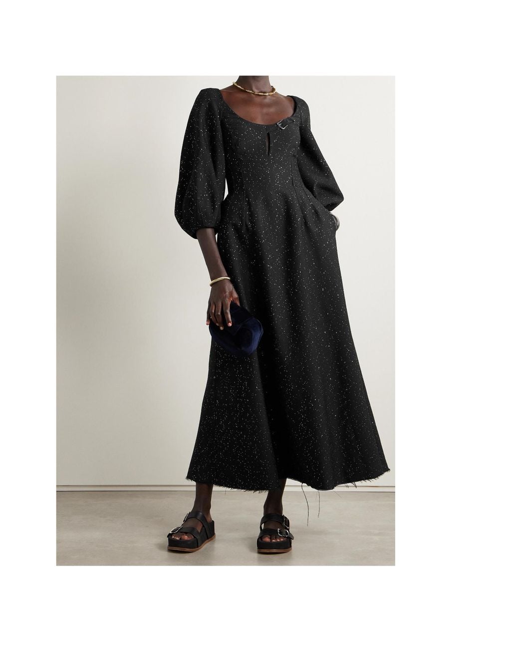 Gabriela Hearst Black Madyn Buckled Cutout Sequin-Embellished Wool-Blend Maxi Dress