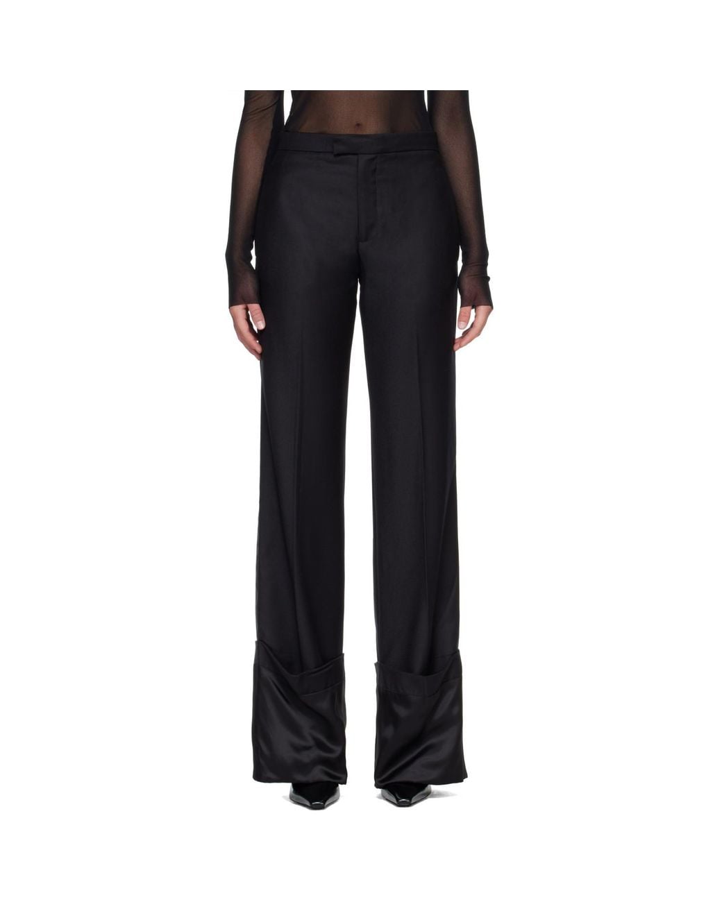 Jean Paul Gaultier Black Wool-Twll Wide-Leg Pants