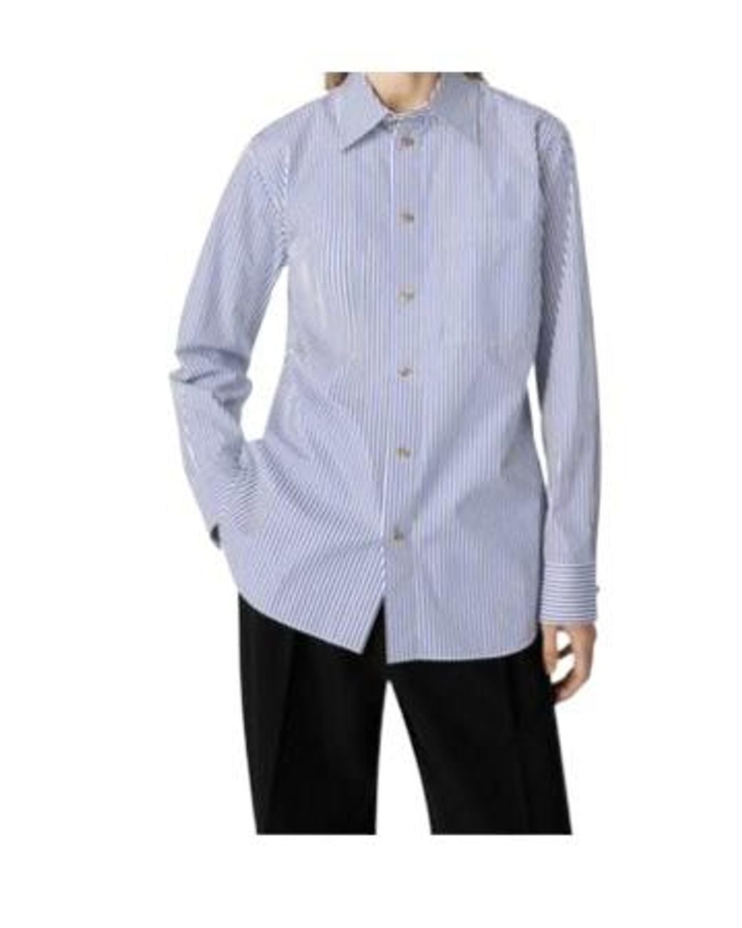 Bottega Veneta Blue Pinstripe Cotton Poplin Shirt