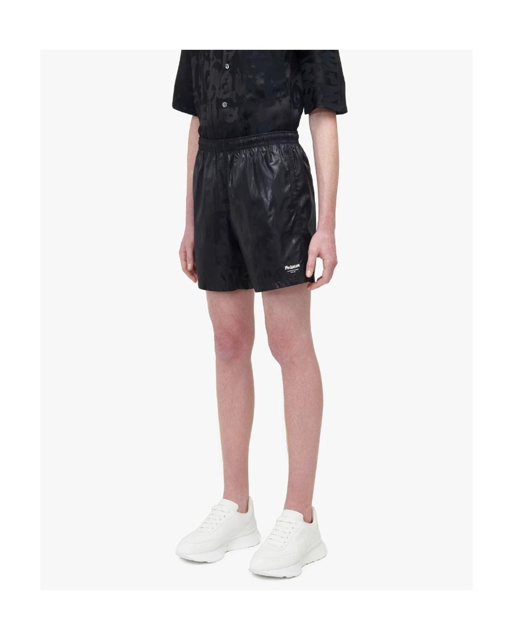 McQueen Gray Graffiti Print Swim Shorts for men