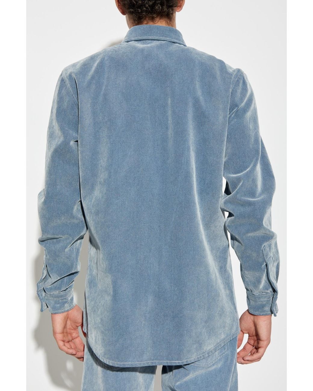 Moschino Blue Logo Patch Denim Shirt for men