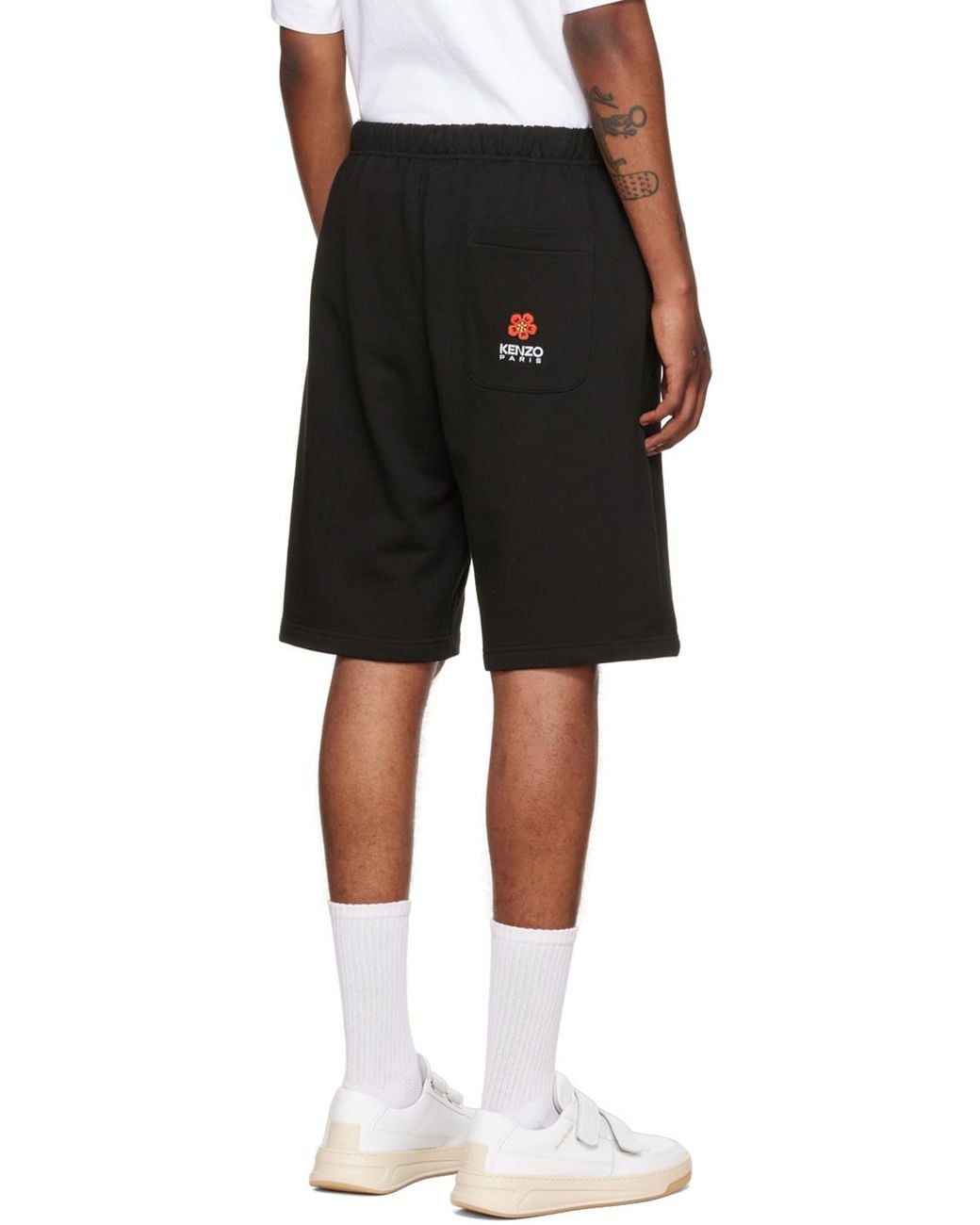 KENZO Black Logo Embroidered Track Shorts for men