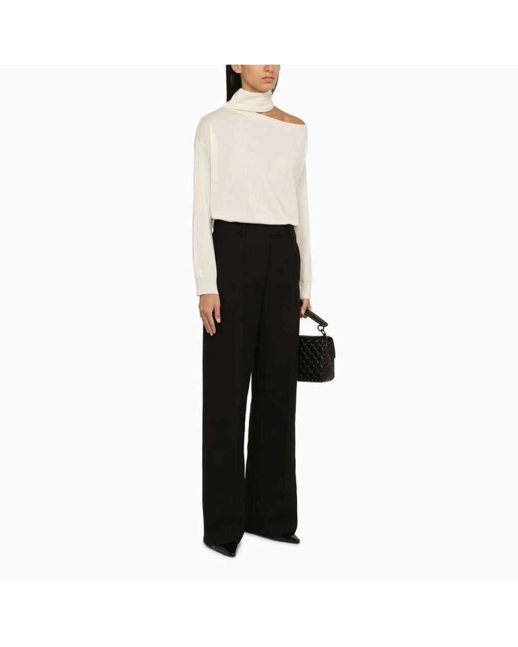 Valentino White Asymmetrical Turtleneck Sweater