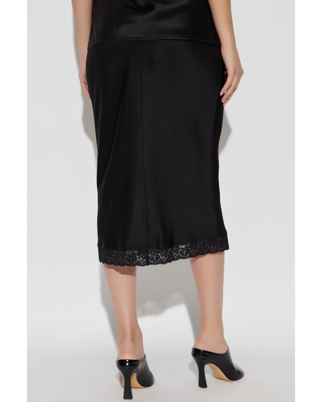 Victoria Beckham Black Floral-Lace Midi Skirt
