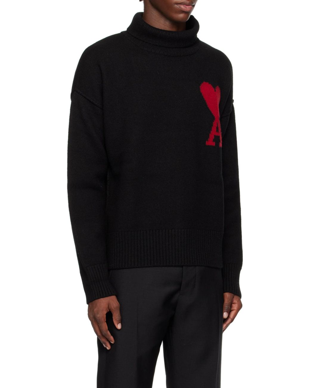 AMI Black Roll-Neck Knitted Jumper