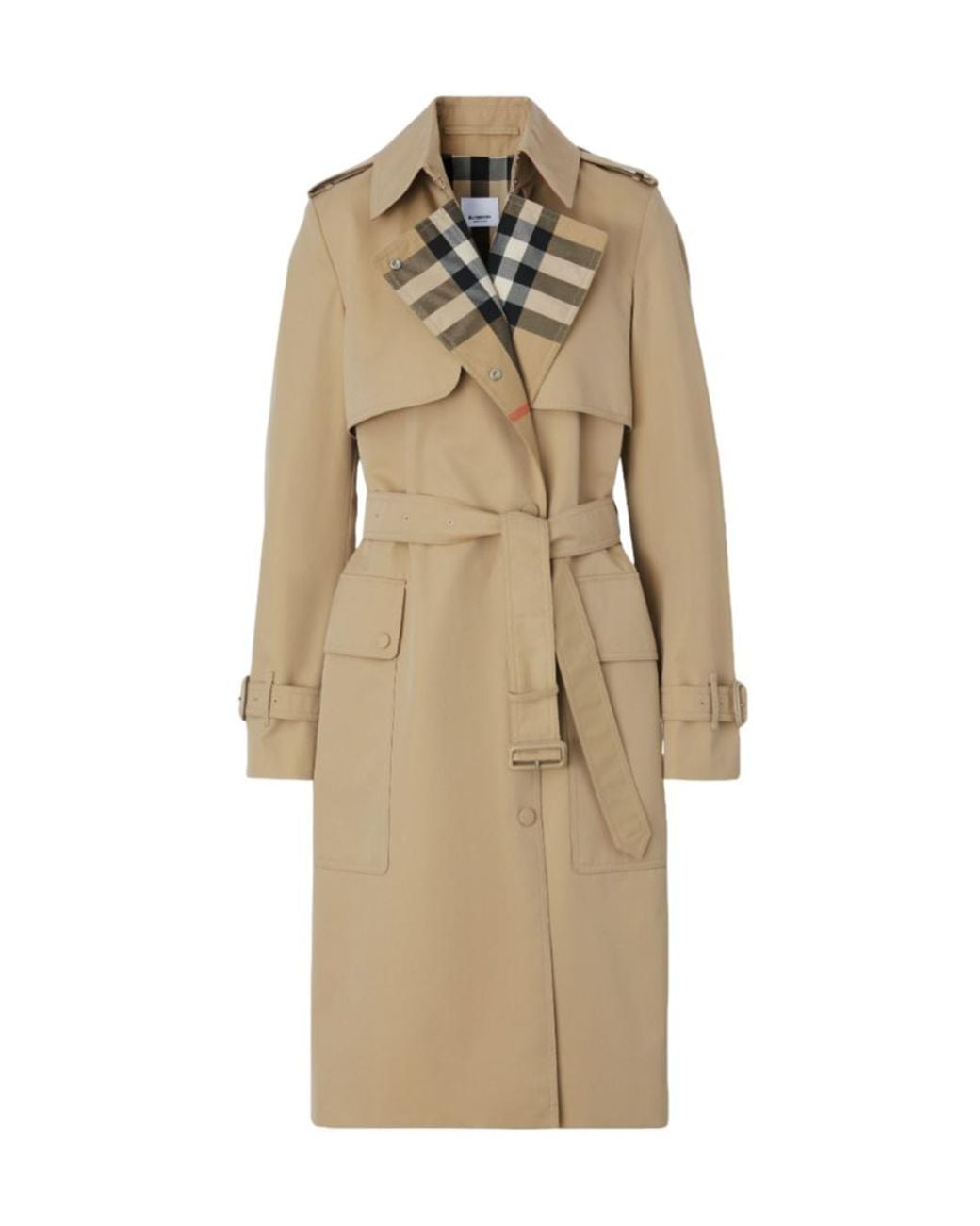 Burberry Natural Long Check Lapel Gabardine Trench Coat