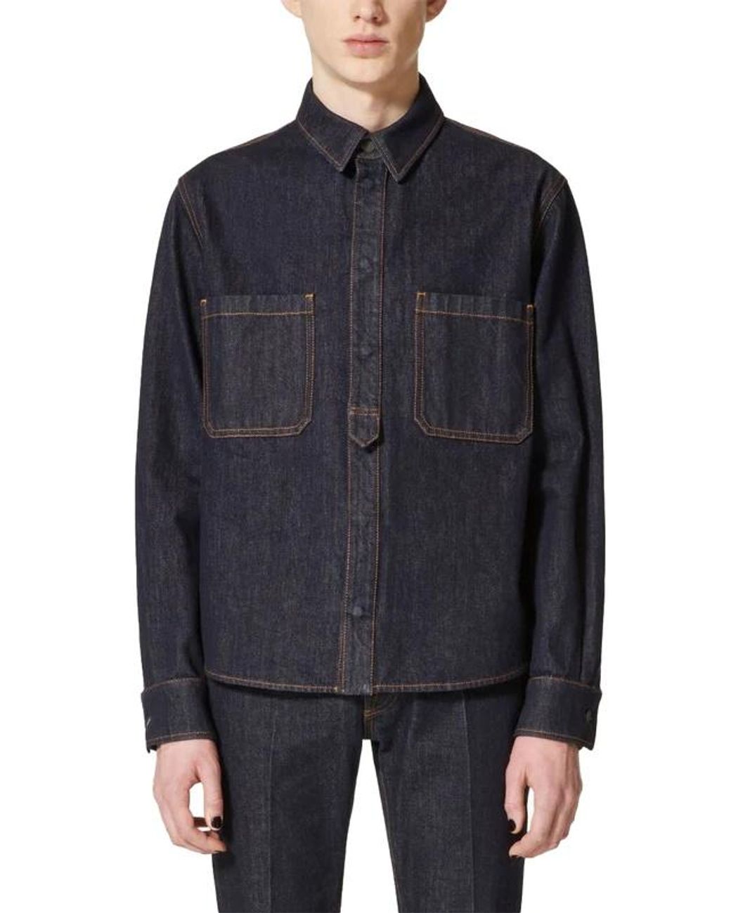 Valentino Blue Logo-Patch Denim Shirt for men