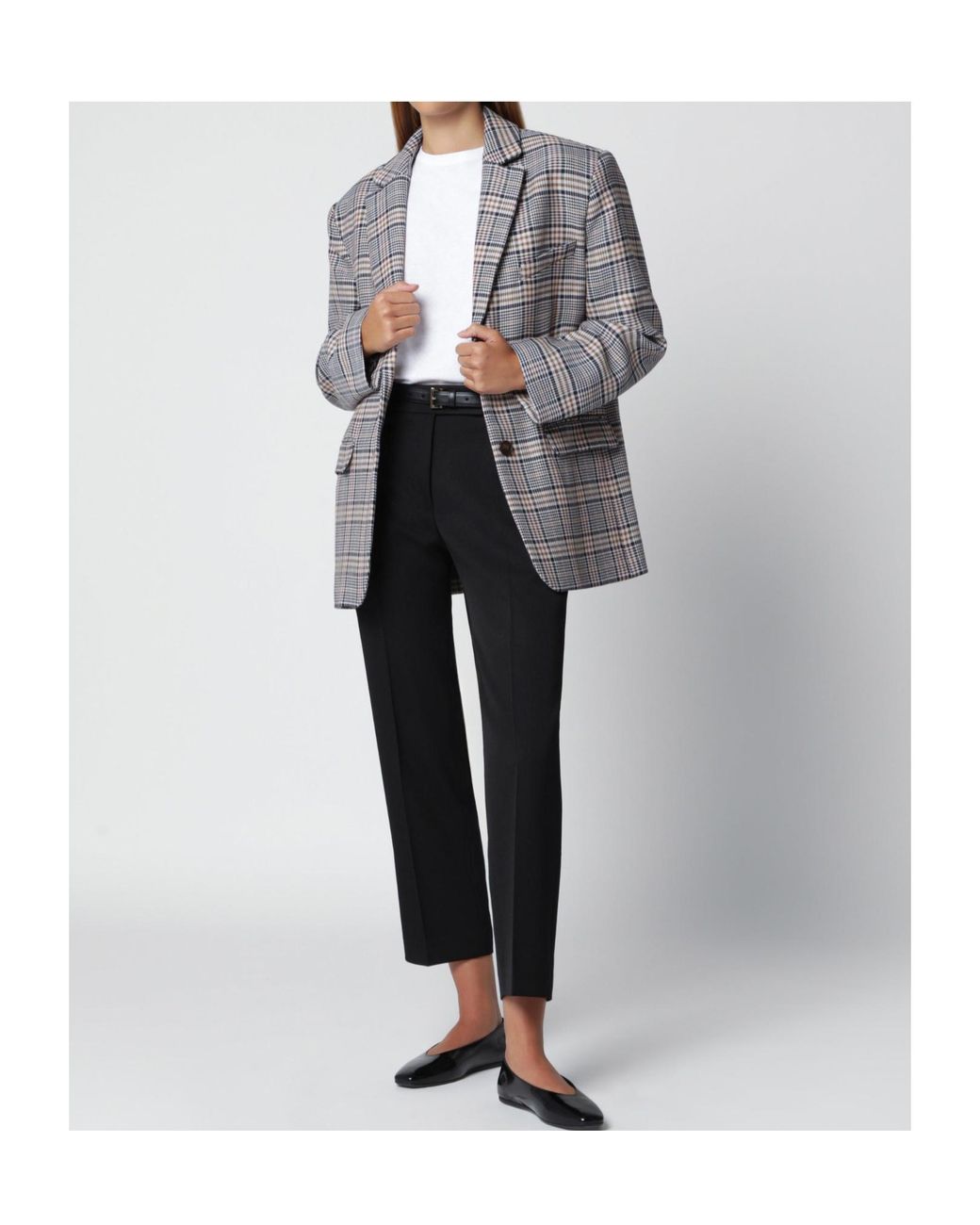 Anine Bing Gray Checked Oversized Blazer