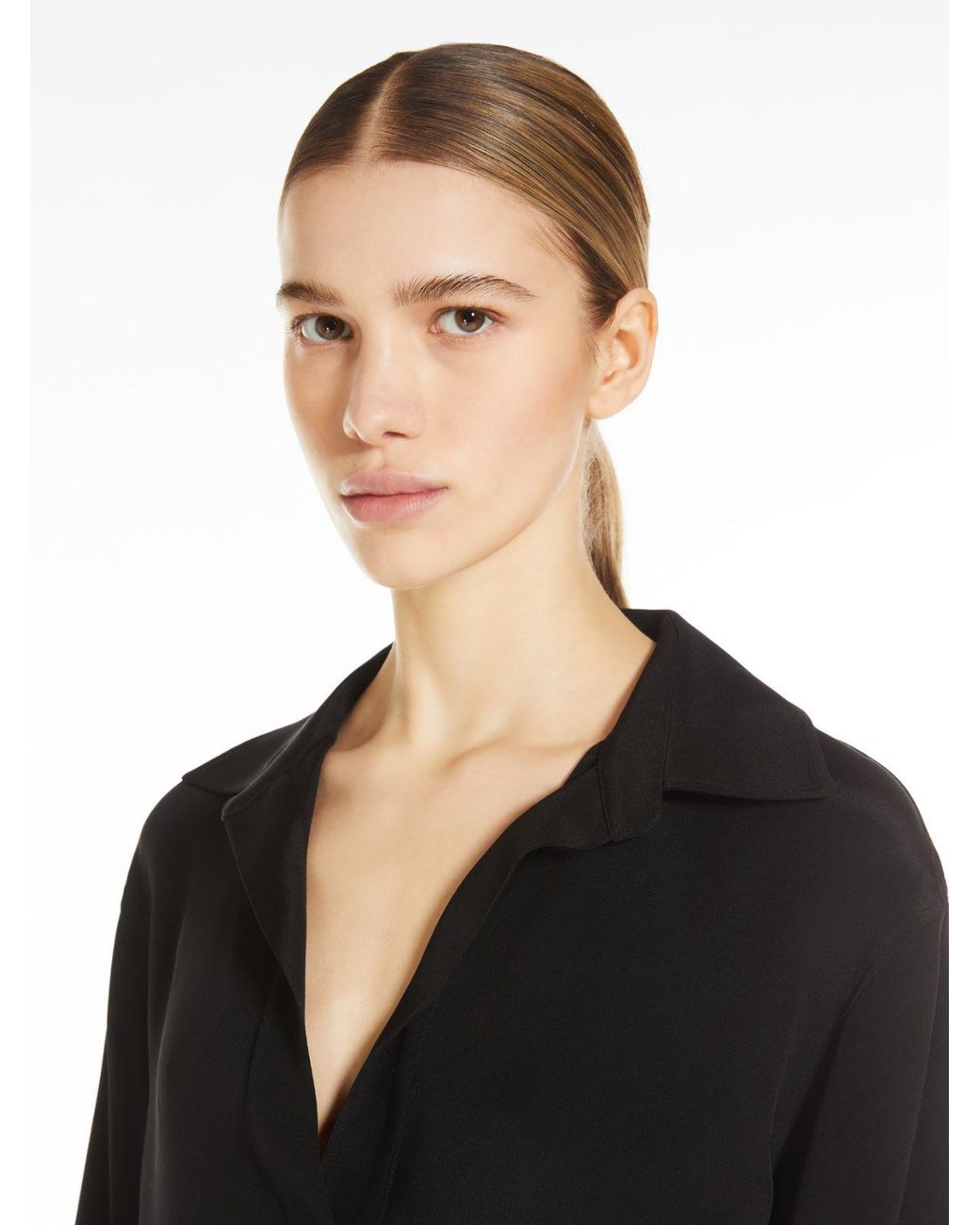 Max Mara Black Zanzero V-Neck Long-Sleeved Shirt