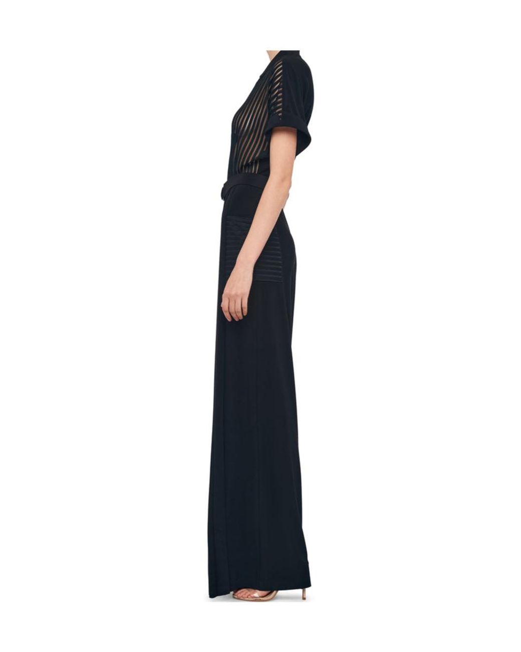 Norma Kamali Blue Belted Striped Jumpsuit