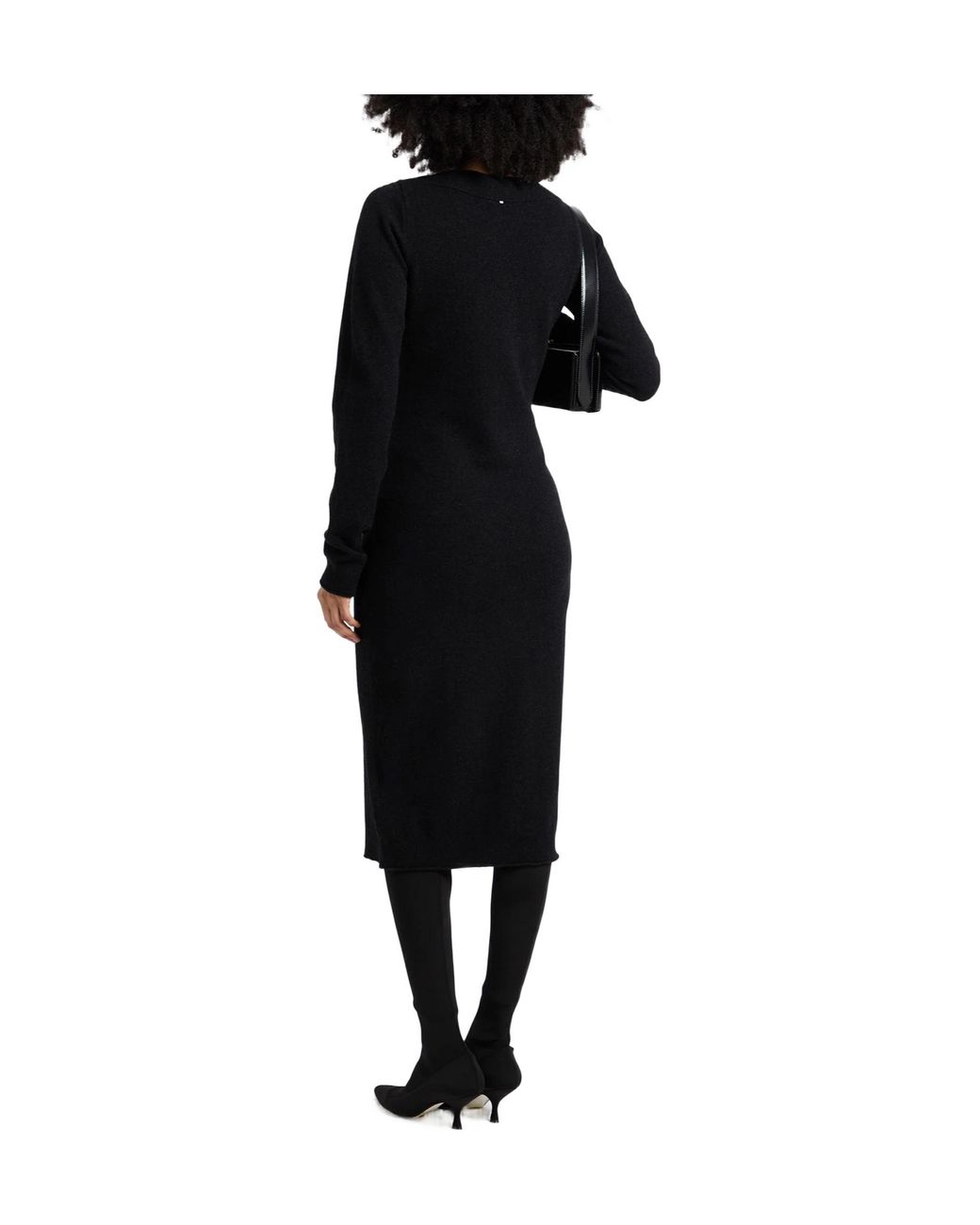 Sportmax Black Midi Dress Wool, Cashmere, Polyamide, Elastane