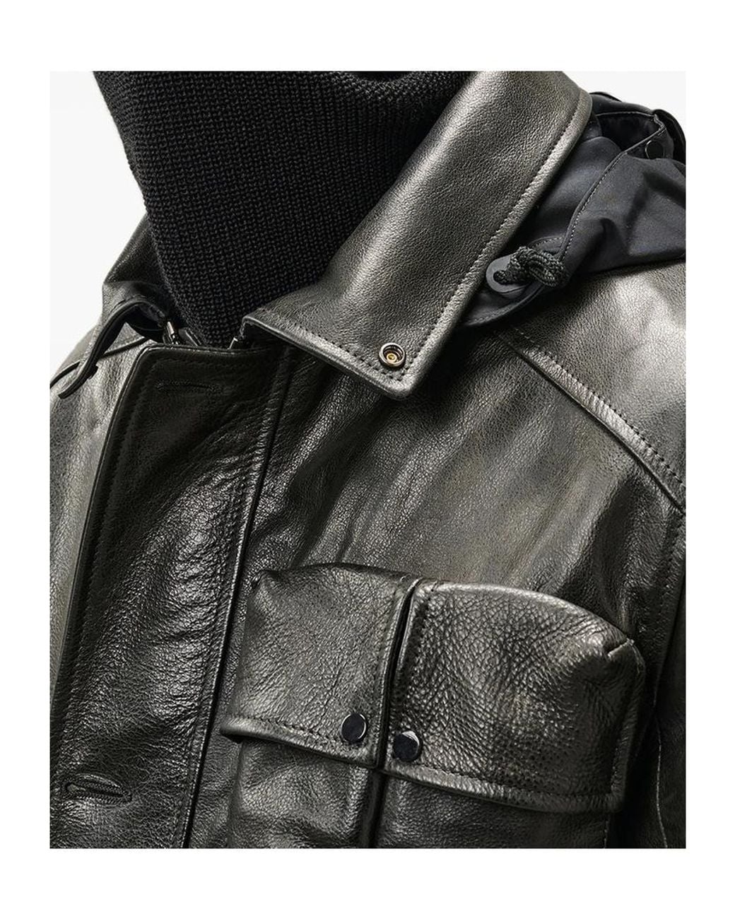 C P Company Black Long-Sleeved Leather Jacket for men