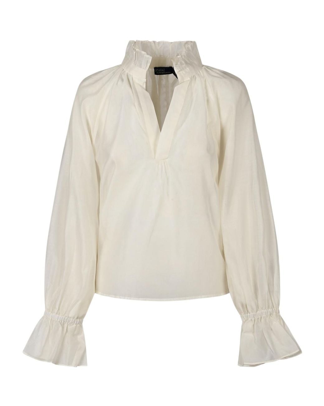 Polo Ralph Lauren White Ruffled Split-Placket Blouse