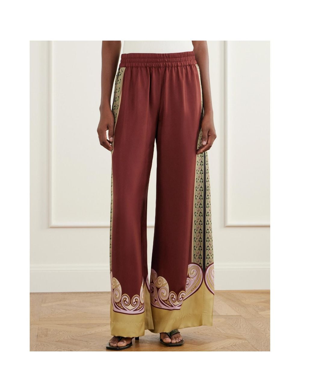 LaDoubleJ Red Palazzo Printed Silk-Twill Wide-Leg Pants